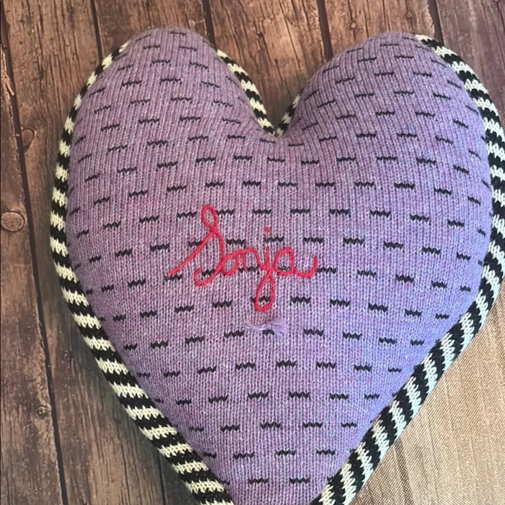 Fiber Art Heart Shaped Pillow with Bird and Embroidery